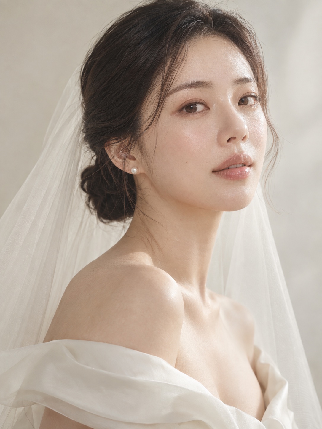 자연스러운 신부 메이크업을 표현한 한국인 여성의 AI 콘셉트 화보